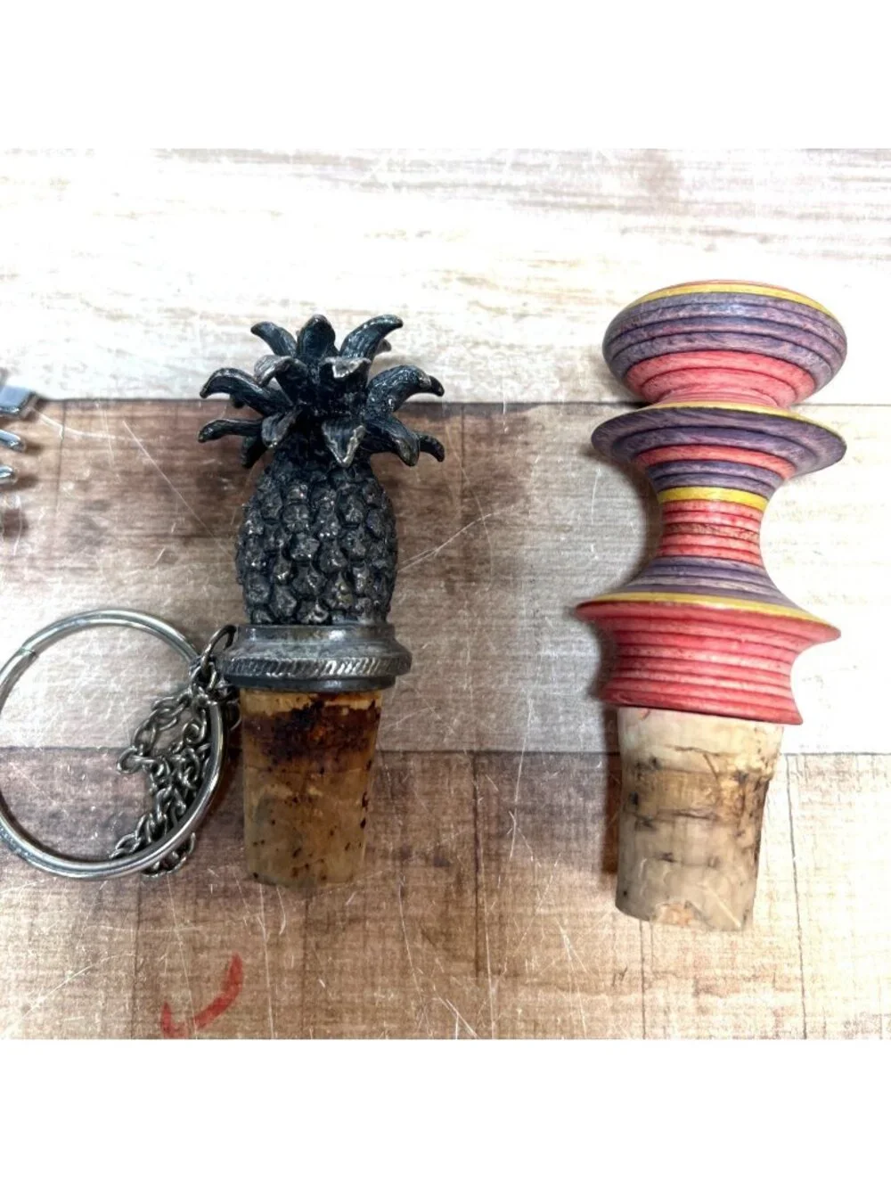 4 Unique Bottle Stoppers With Pineapple Snowflake Flower And Abstract Designs